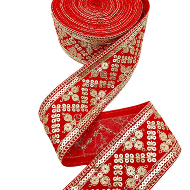 Sequinned Embroidered Velvet Trim Indian Sari Border, Sequin Trimming, Sequins Lace